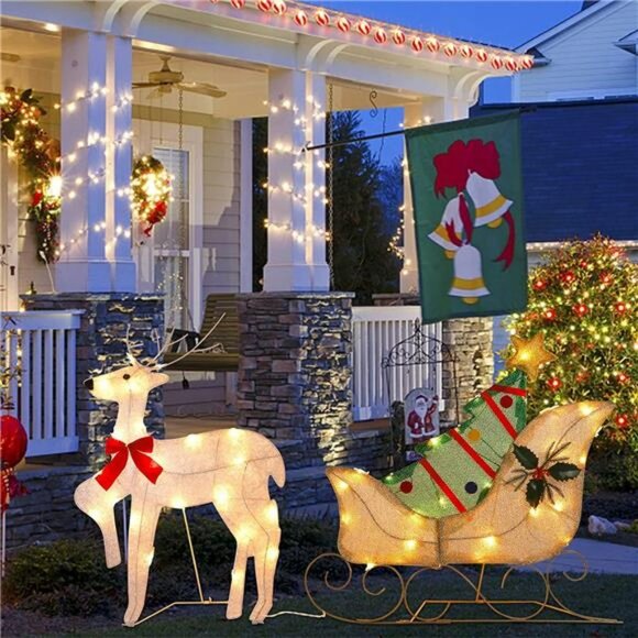 Set of 2 Lighted Christmas 2D Reindeers Outdoor Decorations, 23 Inch Pre-Lit - Picture 3 of 6